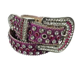 Pink Rhinestone Western Belt Womens Large Bling Cowgirl Sparkle Rodeo Buckle